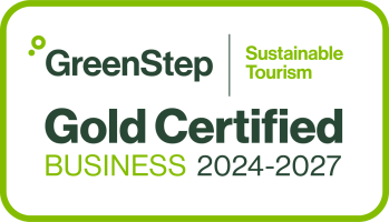 GreenStep Gold Certified Business 2024-2027 logo for Sustainable Tourism.
