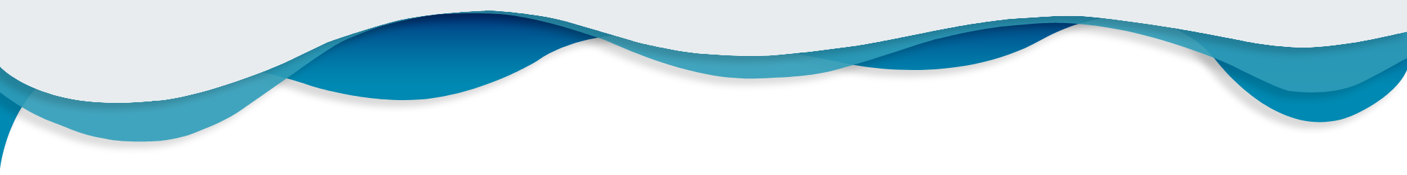 Abstract wave pattern with layered blue gradients on a light gray background.