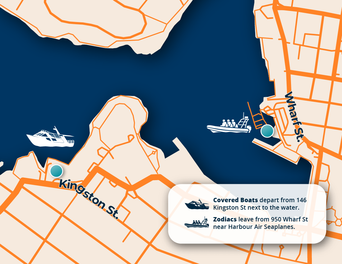 Map showing locations on Kingston St and Wharf St with icons of boats.
